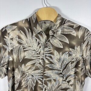 Tasso Elba Island Mens XXL Silk Linen Tropical Palm Leaf Button Down Shirt Brown
